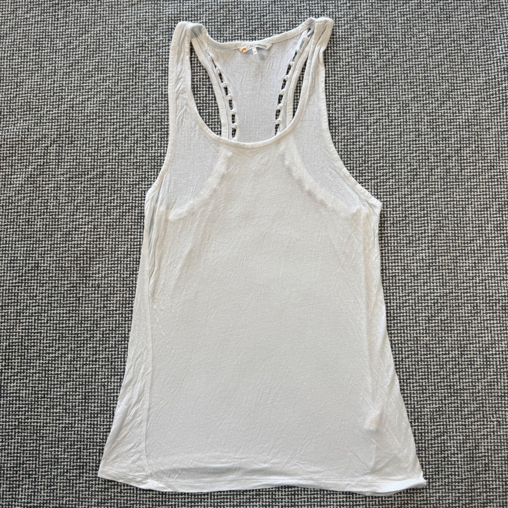 C&C California Womens White Braided Racerback Tank Top Size XS Scoop Neck Solid